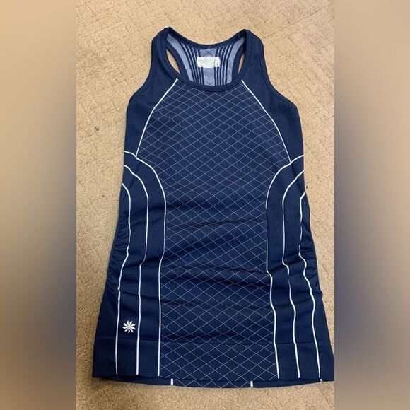 44 ATHLETA FINISH FAST NAVY BLUE & WHITE SEAMLESS RACERBACK sport TANK TOP - Picture 1 of 2